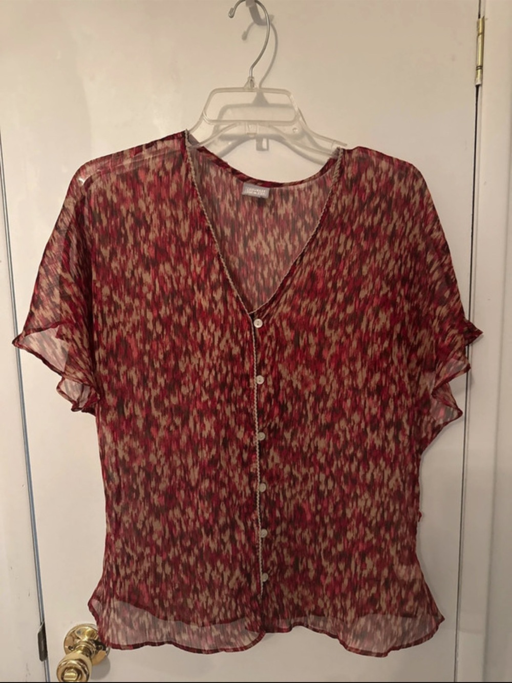 Converse Burgundy Multi-Print Sheer Button Front Blouse
